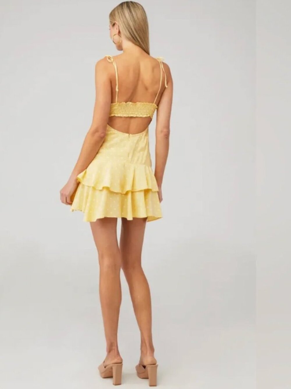 For love & Lemons - Limoncello Tiered Ruffle Yellow Polka Dot Dress - Picture 3 of 11
